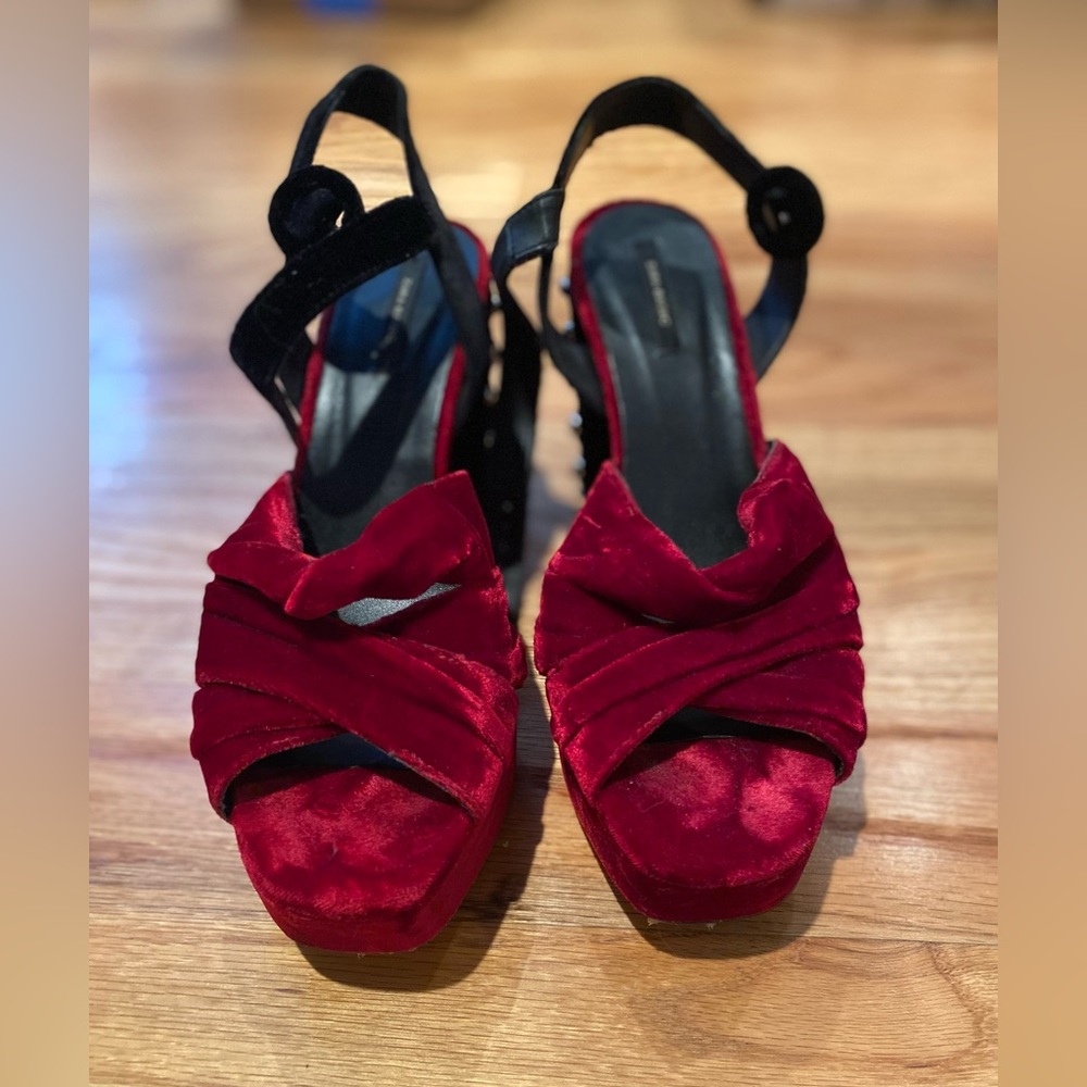 Zara Basic Velvet Studded Platform Heels, Size 39